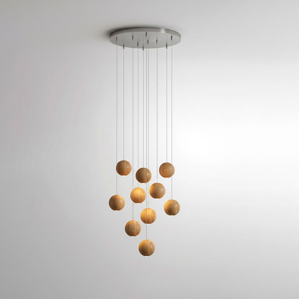 Wooden Orb Sphere Cluster Pendant Light
