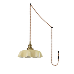 French Fleur Swag Pendant Light – Pleated Glass, Plug-In Antique Brass