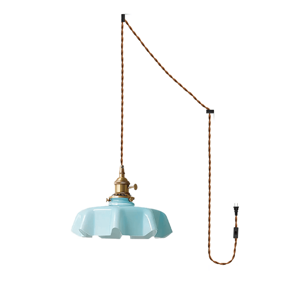 French Fleur Swag Pendant Light – Pleated Glass, Plug-In Antique Brass