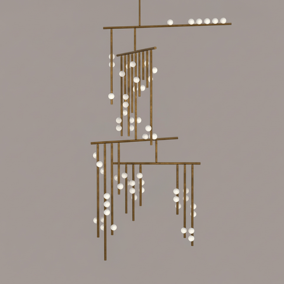 Orbit Brass Glass Drop Chandelier – Hand-Blown Multi-Head
