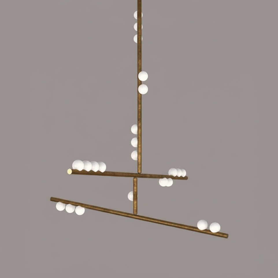 Orbit Brass Glass Drop Chandelier – Hand-Blown Multi-Head