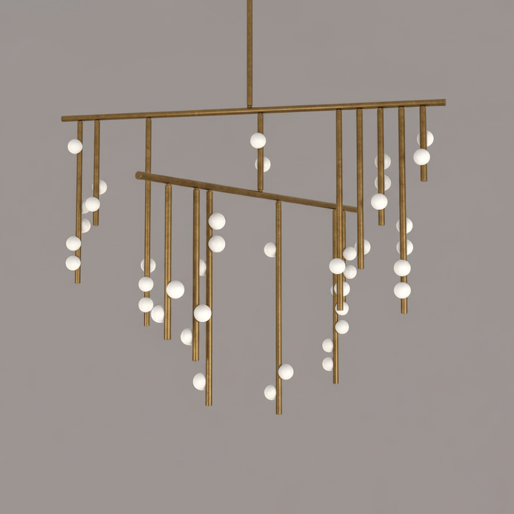 Orbit Brass Glass Drop Chandelier – Hand-Blown Multi-Head