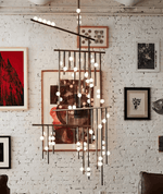 Orbit Brass Glass Drop Chandelier – Hand-Blown Multi-Head