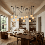 Industrial Alabaster Orb Chain Chandelier
