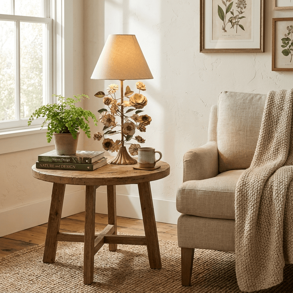 Sculpted Metal Floral Table Lamp