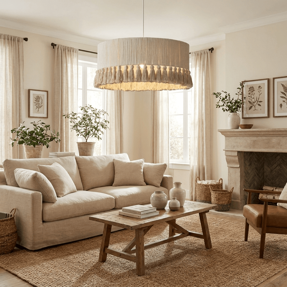 Cotton Fringe Drum Pendant Lamp