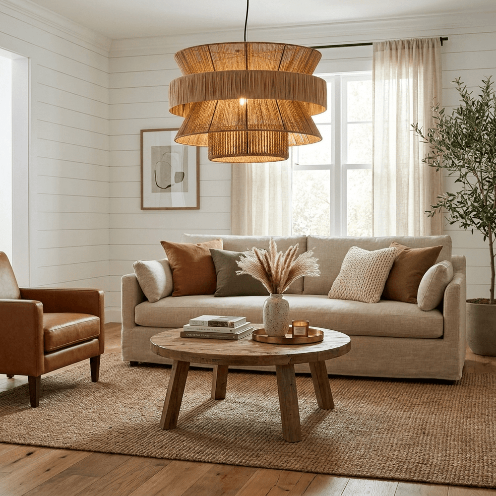 Raffia Jute Stacked Pendant Lamp