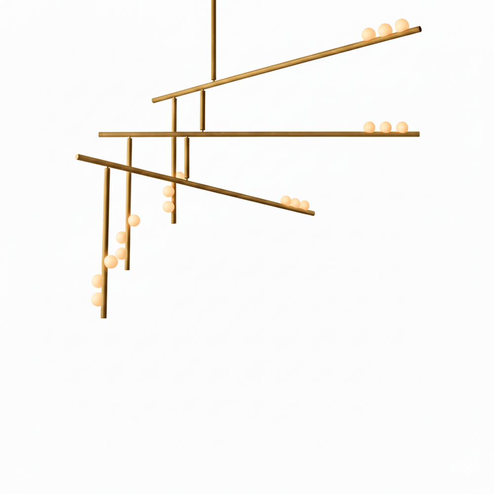 Orbit Brass Glass Drop Chandelier – Hand-Blown Multi-Head