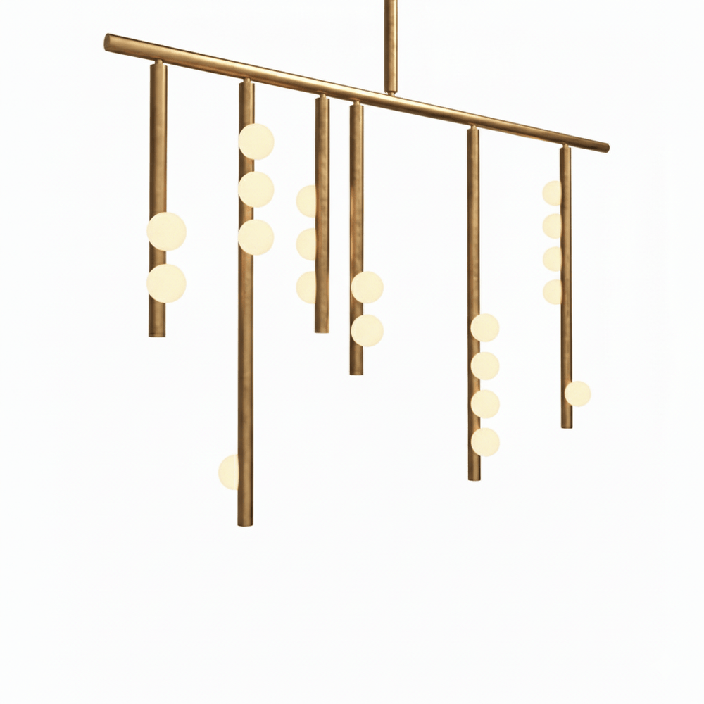 Orbit Brass Glass Drop Chandelier – Hand-Blown Multi-Head