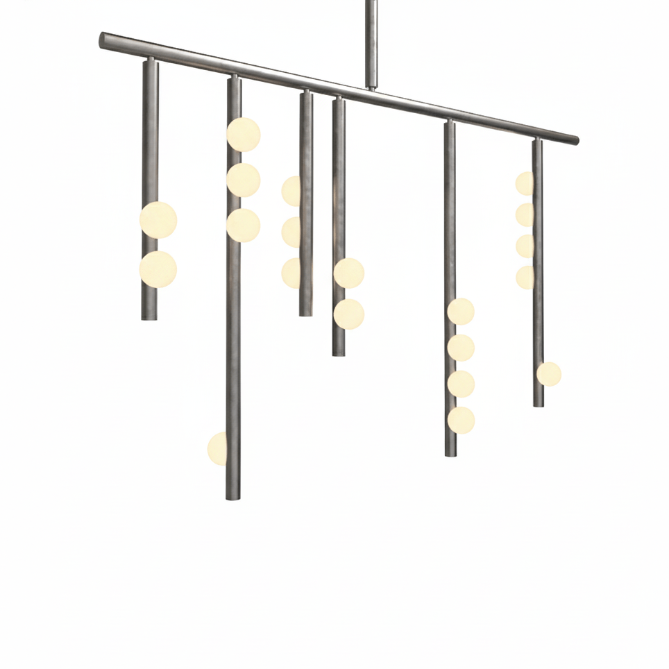 Orbit Brass Glass Drop Chandelier – Hand-Blown Multi-Head