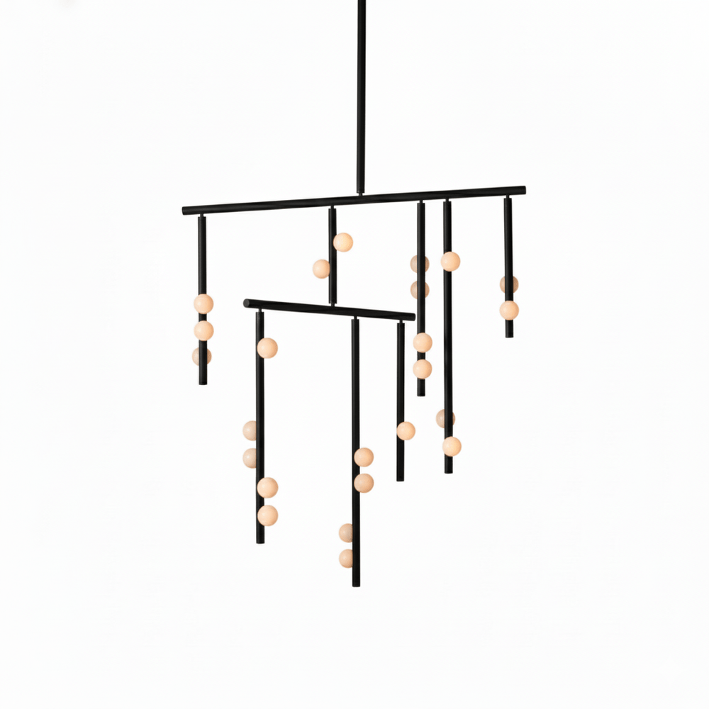 Orbit Brass Glass Drop Chandelier – Hand-Blown Multi-Head