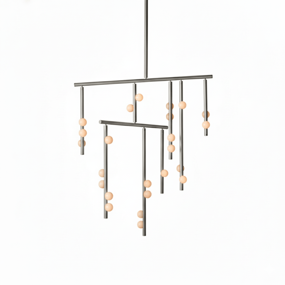 Orbit Brass Glass Drop Chandelier – Hand-Blown Multi-Head