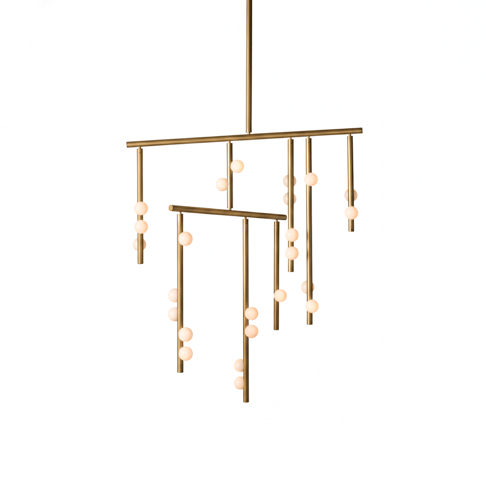 Orbit Brass Glass Drop Chandelier – Hand-Blown Multi-Head