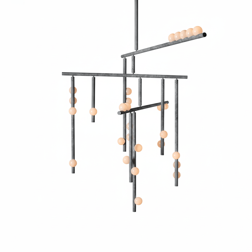 Orbit Brass Glass Drop Chandelier – Hand-Blown Multi-Head