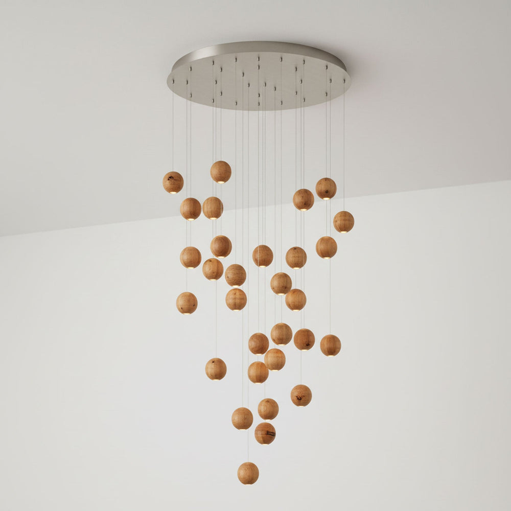 Wooden Orb Sphere Cluster Pendant Light