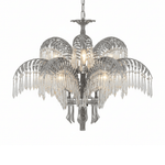 Brass Palm Leaf Crystal Chandelier