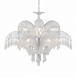 Brass Palm Leaf Crystal Chandelier