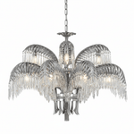 Brass Palm Leaf Crystal Chandelier