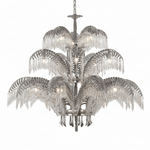 Brass Palm Leaf Crystal Chandelier