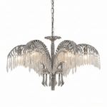 Brass Palm Leaf Crystal Chandelier