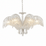 Brass Palm Leaf Crystal Chandelier