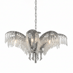 Brass Palm Leaf Crystal Chandelier