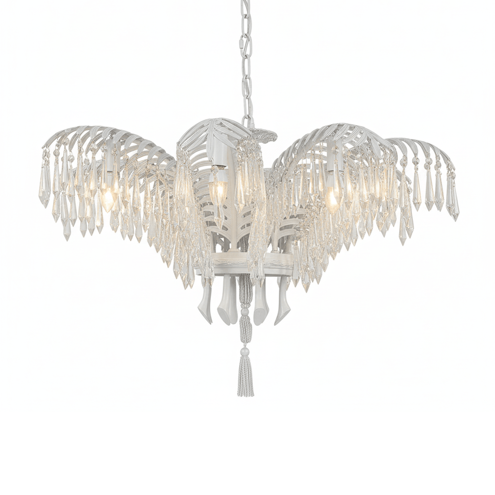 Brass Palm Leaf Crystal Chandelier