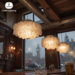 Verona Cascade Seashell Chandelier – Danish Mid-Century Pearlescent Pendant Ceiling Lamp