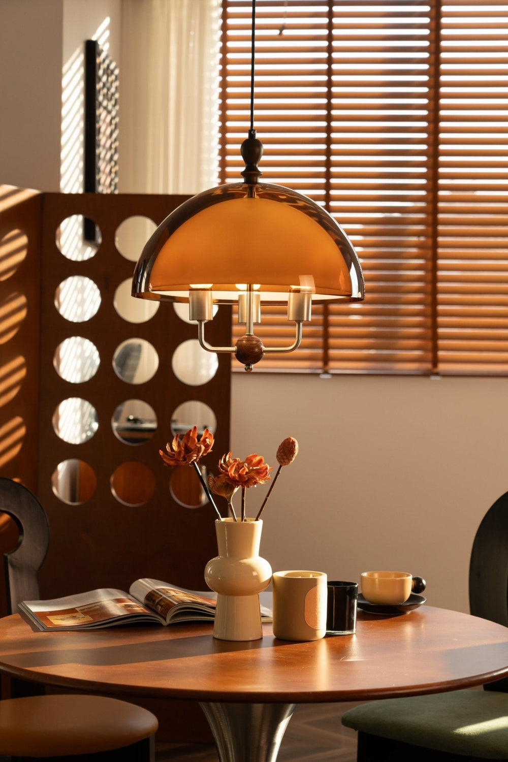 Amber Dome Shaped Pendant Light