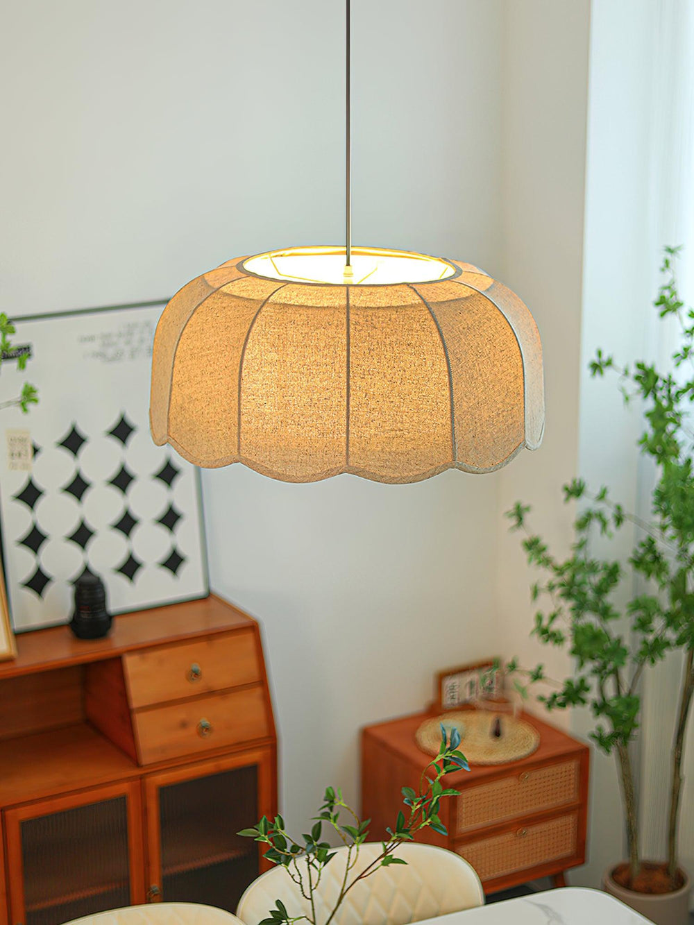 Banana Leaf Woven Fabric Pendant – Coastal Linen Shade