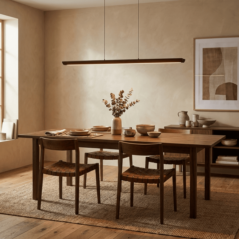 Beveled Wood Linear Pendant Lamp
