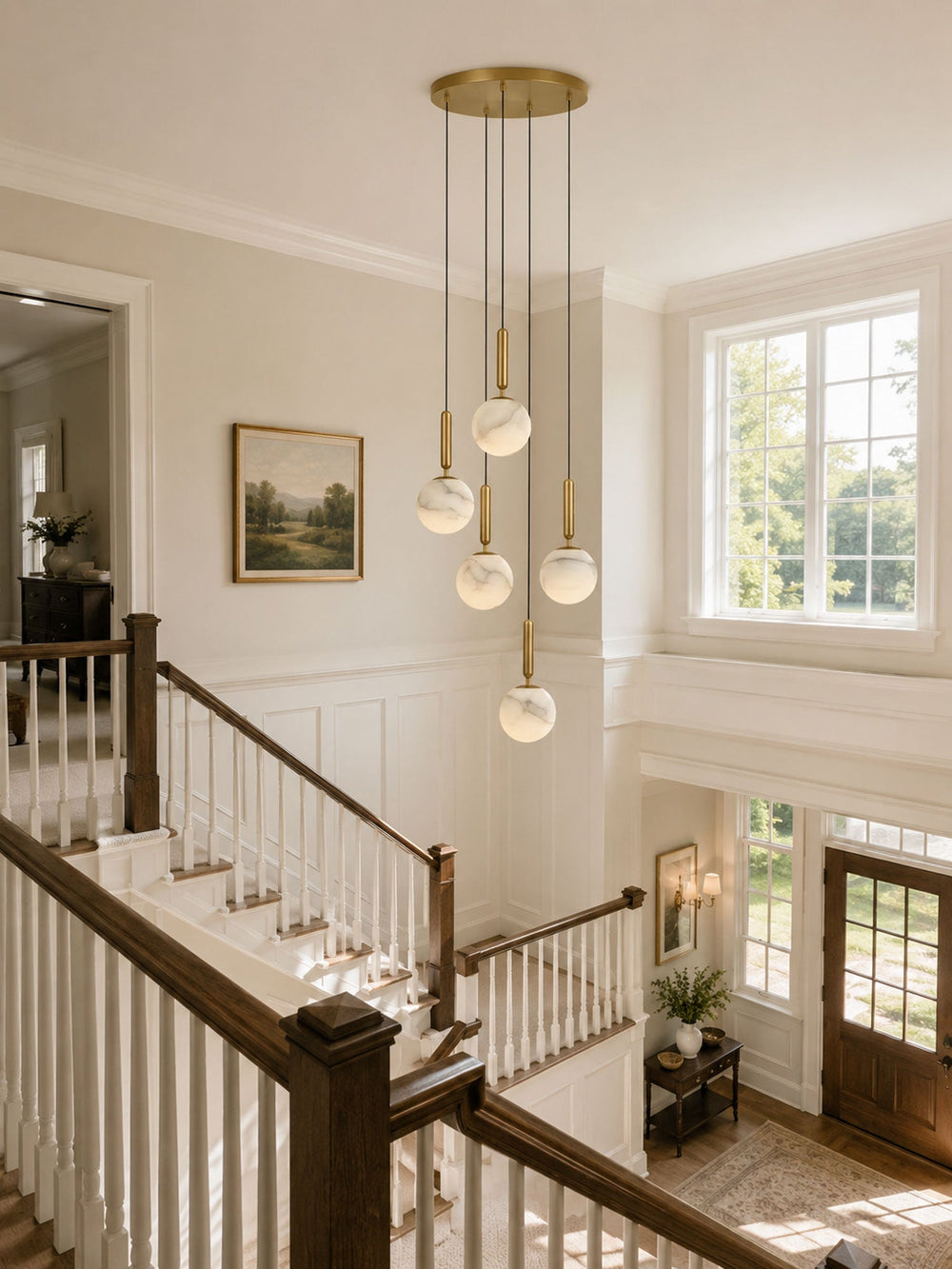 Bosso Alabaster Sculptural Pendant – Brass & Stone