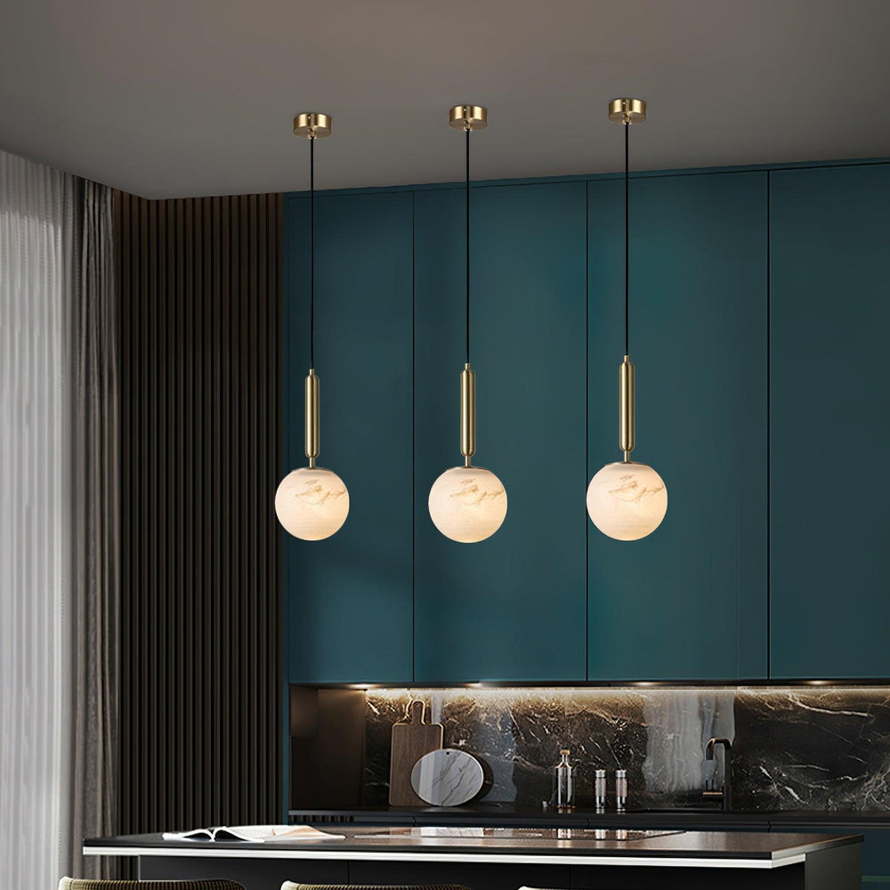 Bosso Alabaster Sculptural Pendant – Brass & Stone