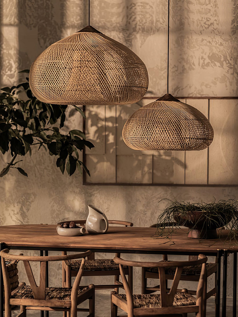Braided Rattan Swag Pendant Lamp