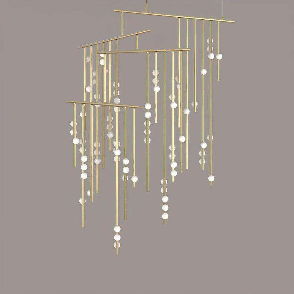 Orbit Brass Glass Drop Chandelier – Hand-Blown Multi-Head