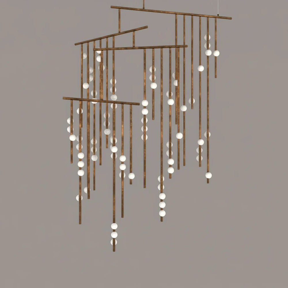Orbit Brass Glass Drop Chandelier – Hand-Blown Multi-Head