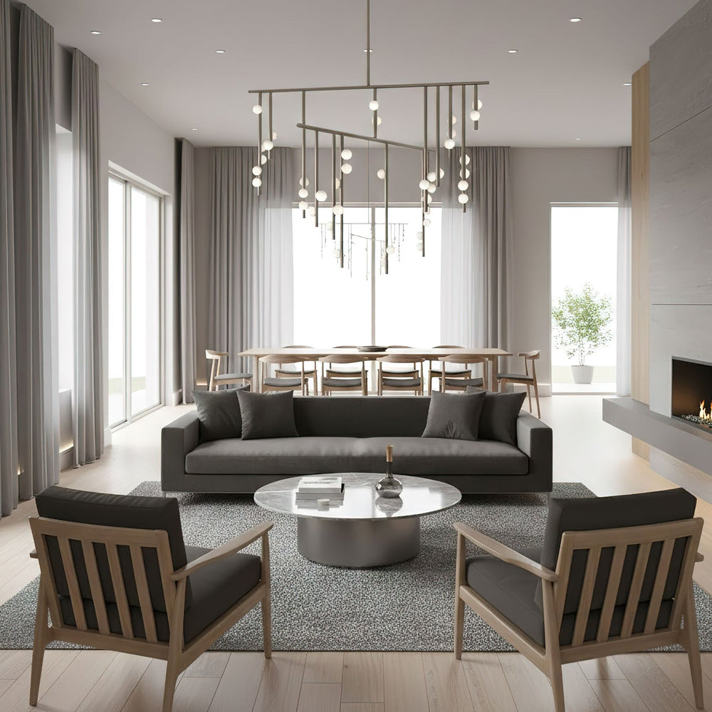 Orbit Brass Glass Drop Chandelier – Hand-Blown Multi-Head