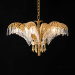 Brass Palm Leaf Crystal Chandelier