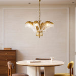 Brass Palm Leaf Crystal Chandelier