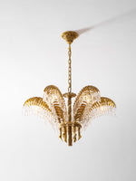 Brass Palm Leaf Crystal Chandelier
