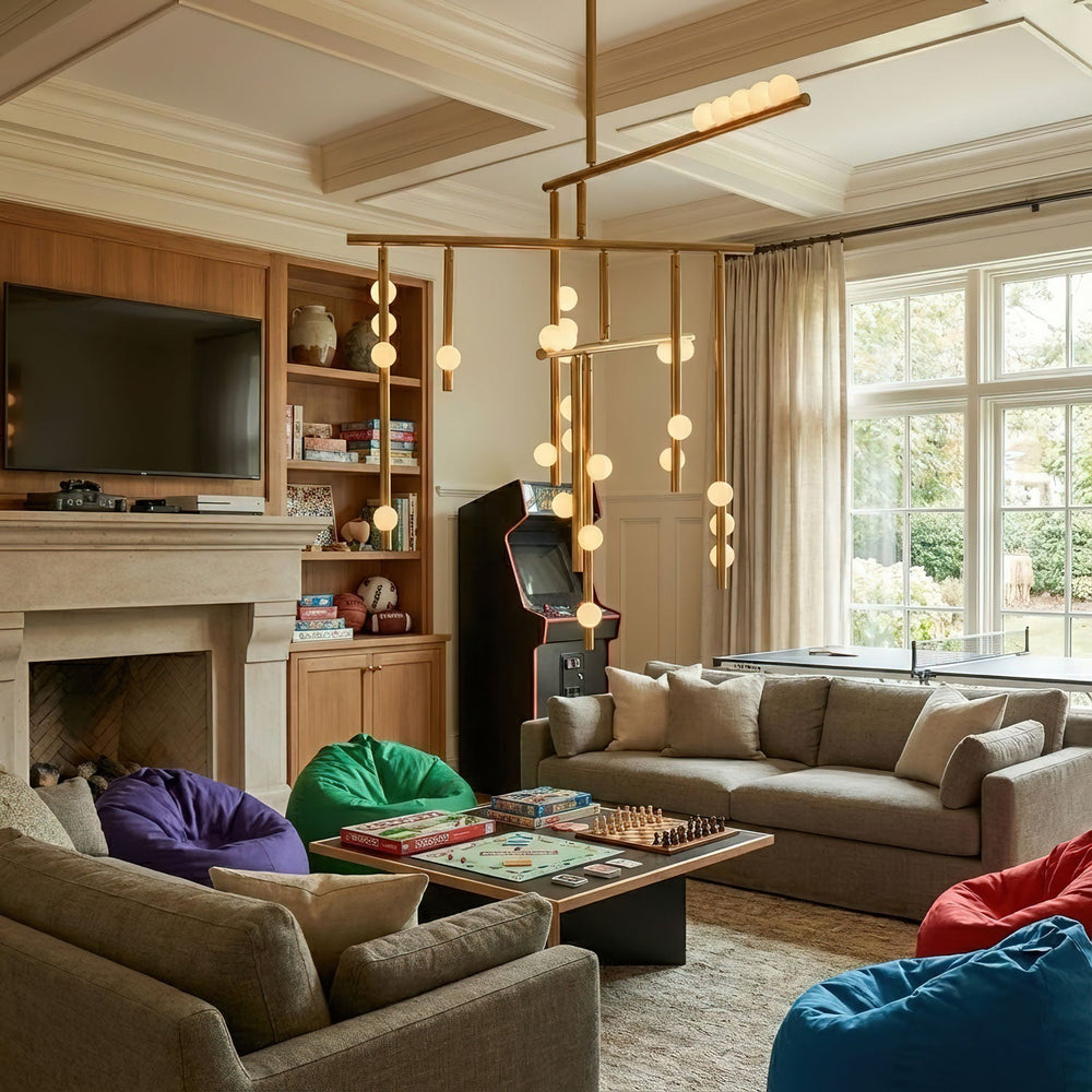 Orbit Brass Glass Drop Chandelier – Hand-Blown Multi-Head