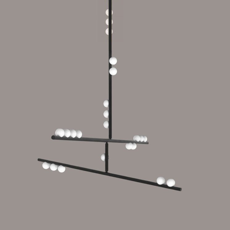 Orbit Brass Glass Drop Chandelier – Hand-Blown Multi-Head