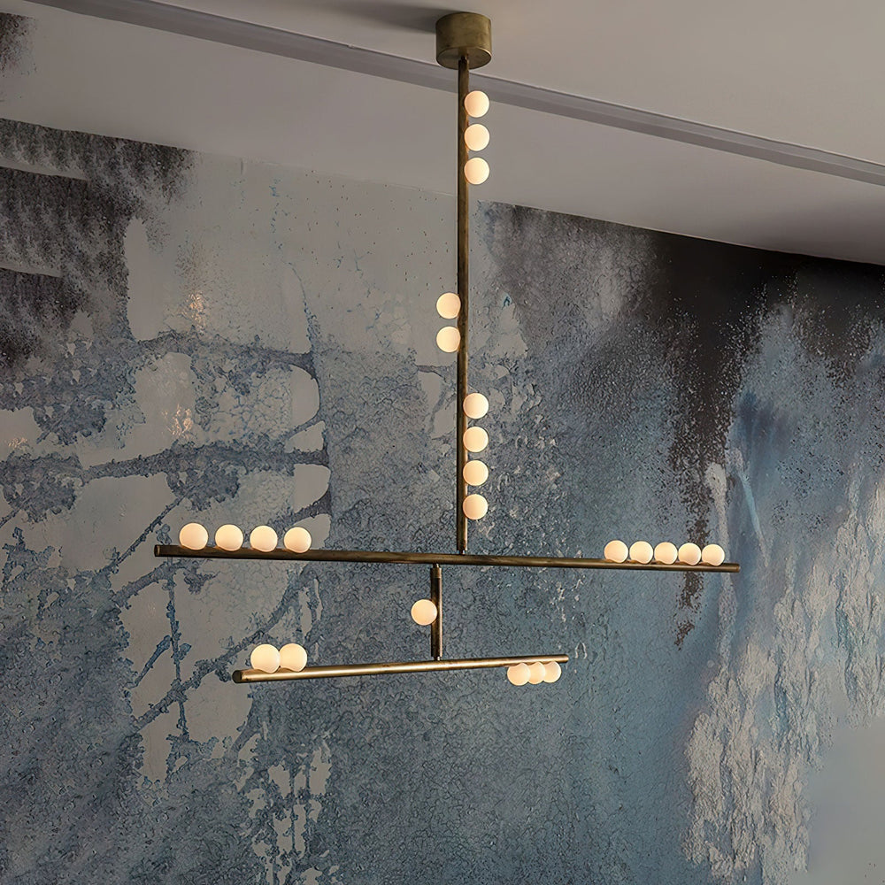 Orbit Brass Glass Drop Chandelier – Hand-Blown Multi-Head