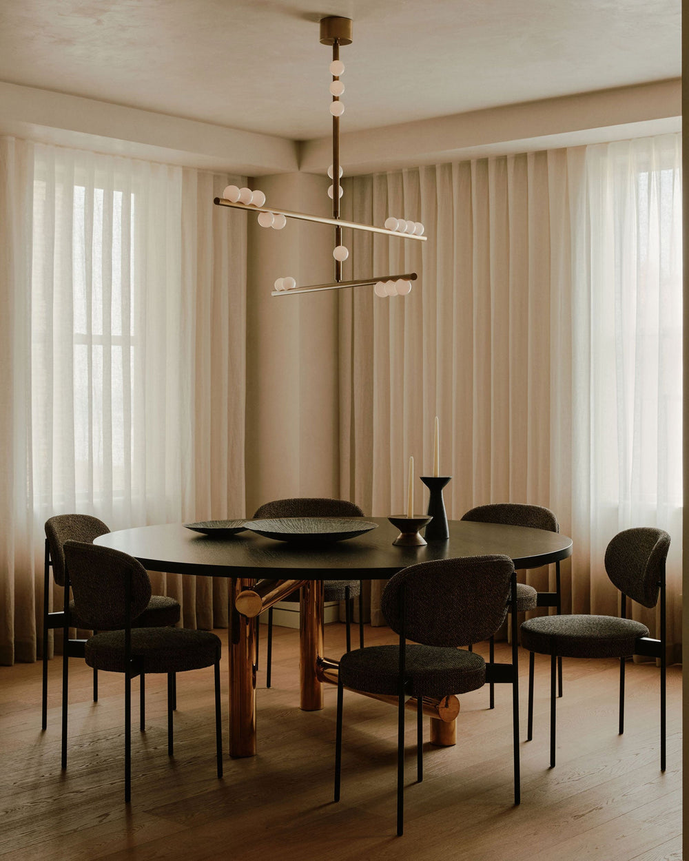 Orbit Brass Glass Drop Chandelier – Hand-Blown Multi-Head
