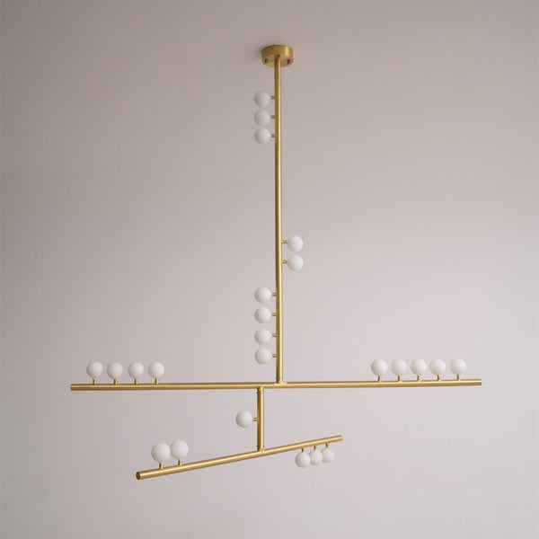 Orbit Brass Glass Drop Chandelier – Hand-Blown Multi-Head