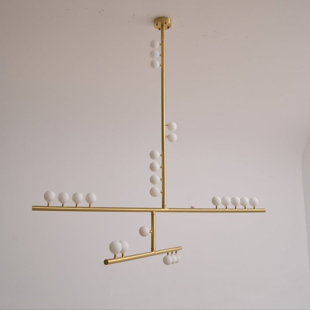 Orbit Brass Glass Drop Chandelier – Hand-Blown Multi-Head