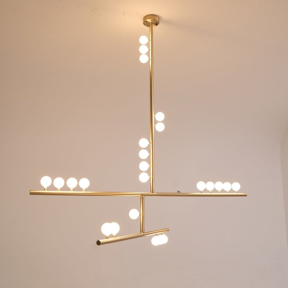 Orbit Brass Glass Drop Chandelier – Hand-Blown Multi-Head