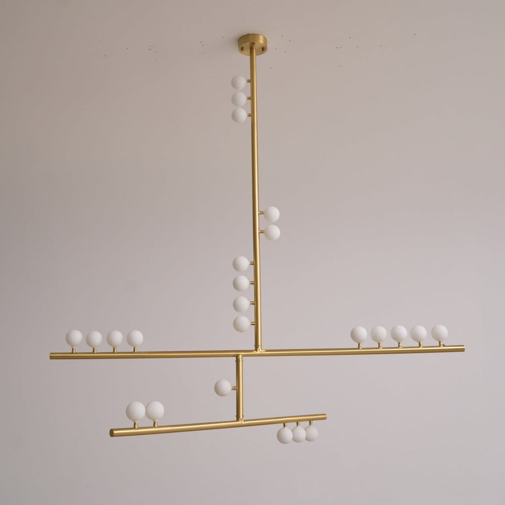 Orbit Brass Glass Drop Chandelier – Hand-Blown Multi-Head