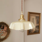 French Fleur Swag Pendant Light – Pleated Glass, Plug-In Antique Brass