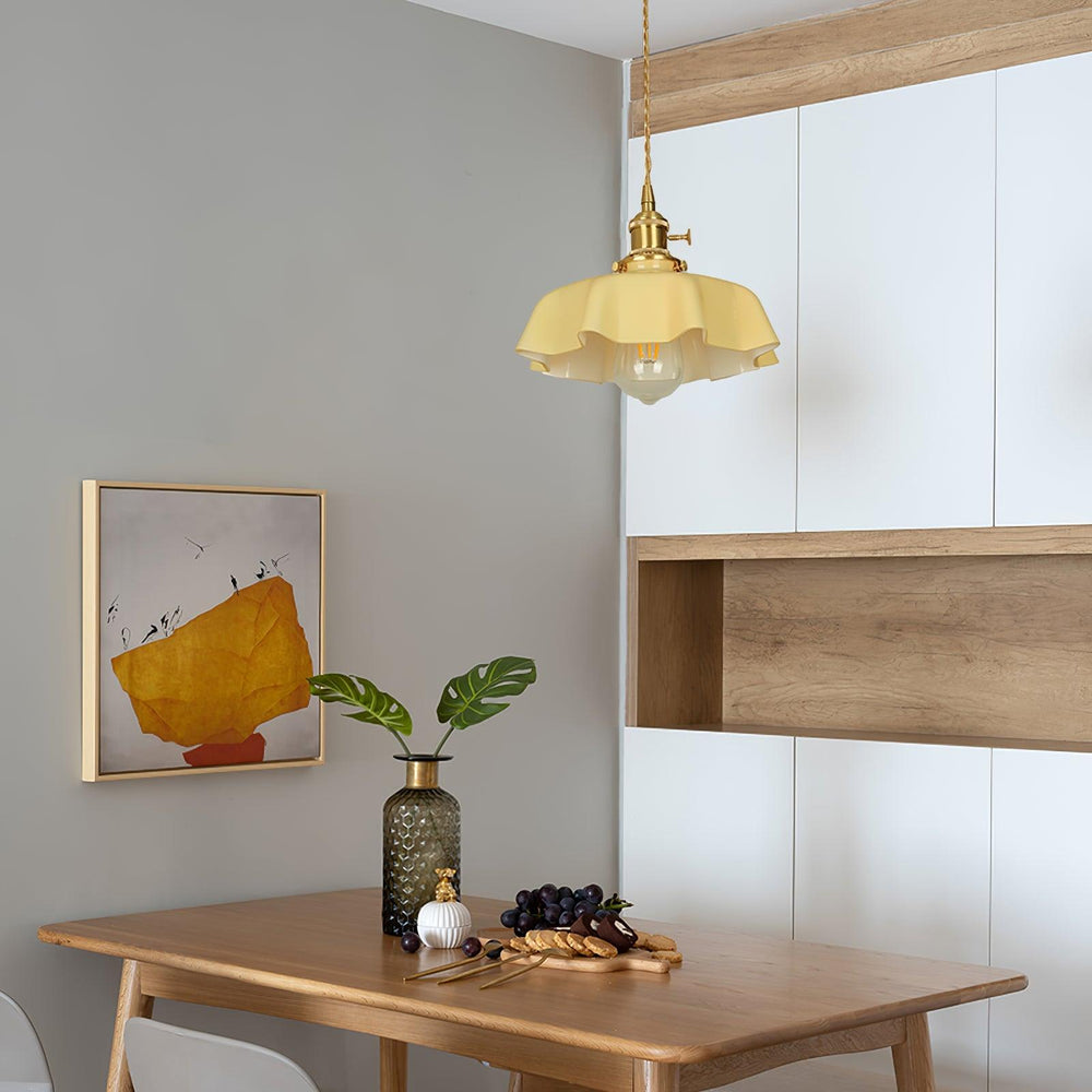French Fleur Swag Pendant Light – Pleated Glass, Plug-In Antique Brass